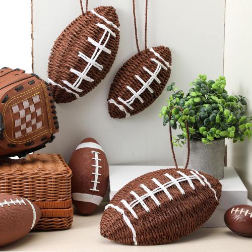 3 Pcs Woven Football Hanging Decor, Handmade Rustic Rattan Football Wall Decor for Boys Room, Man Cave, Game Room, Sports Theme Gifts, DIY Craft Project, Game Day Club Birthday Party Supplies