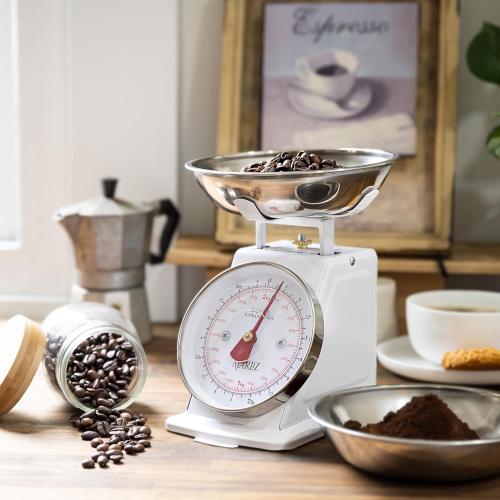 MARLIZ Small Retro Kitchen Scale 4.4Lb/2Kg with 2 Bowls White | Mechanical Dial Scale | Vintage Kitchen Scale