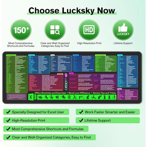 Large Excel Cheat Sheet Desk Pad, Cheat Table Gaming Mousepad, Over 150 Excel Shortcuts, Non-Slip Sewn Edge, Suitable for Office Use, Employee Appreciation Gift