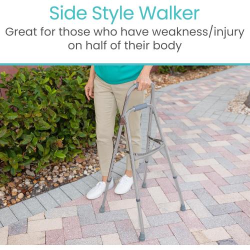 Vive Hemi Walker for Seniors - Narrow for Small & Tight Spaces, Ultra Lightweight, One-Handed Folding Walker, Foldable, Works as Chair Stand Assist Aid Grab Bar for Elderly - Sit to Stand Side Cane