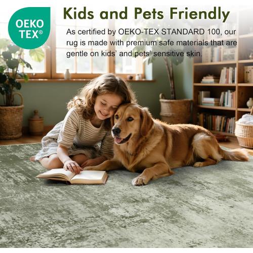 6x9 Ft Large Area Rugs for Living Room, Soft Non-Slip Washable Rugs Modern Abstract Pattern Carpet for Bedroom Indoor Floor Nursery Home Decor (Green)