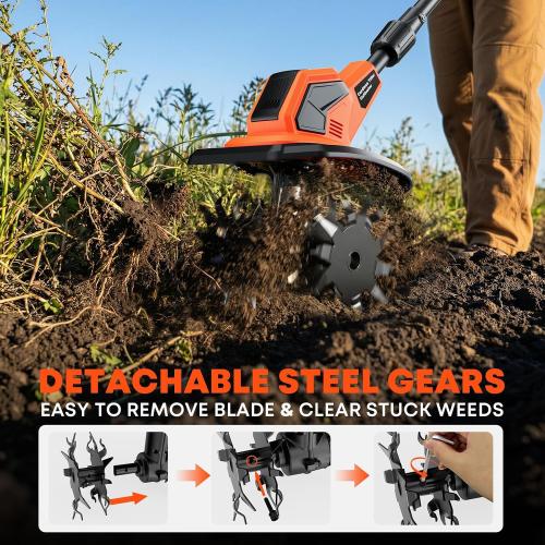Cordless Electric Garden Tiller Cultivator, 6000mAh Battery Powered Tiller, Lightweight Rototiller for Gardening, 9.5In Tilling Width ＆ 7In Depth, Cultivators for Gardening/Weeding/Soil Cultivation