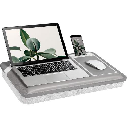 ROSSIE Home Premium Ash Wood Lap Desk with Wrist Rest, Mouse Pad, and Phone Holder - Fits up to 15.6 Inch Laptops - Harbor Gray - Style No. 91715