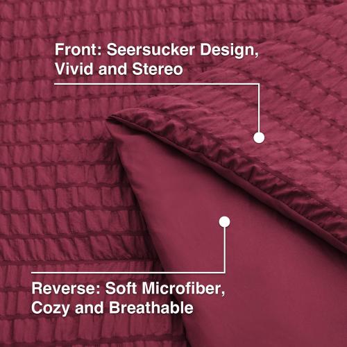 Love's cabin Seersucker Burgundy King Size Comforter Set, 7-Piece All Season Lightweight Bed in a Bag Bedding Set with Comforter, Flat Sheet, Fitted Sheet, Pillowcases and Shams