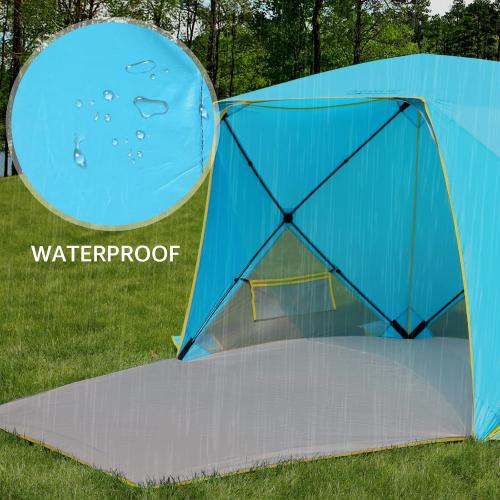 BLUE AND YELLOW Pop Up Beach Tent, Portable Shade Sun Shelter UPF50  UV Protection for 4 Person Extendable Floor for Fishing Hiking Camping, Waterproof Windproof(Blue)
