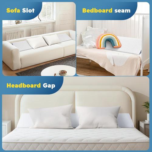 HABUTWAY Twin Size Bed Wedge Pillow for Headboard, Mattress Gap Filler for 0-8 Gap, High-Density Foam with Grip Dots & Side Pockets, Headboard Wedge Pillow (White)