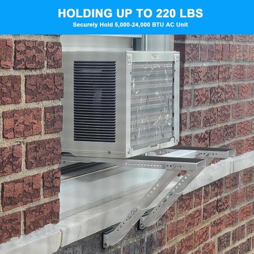 Universal Window Air Conditioner Support Bracket, No Drilling Heavy-Duty AC Window Bracket Supports Up to 200lbs for 5,000-24,000 BTU AC Units, Fits Single or Double Hung Windows