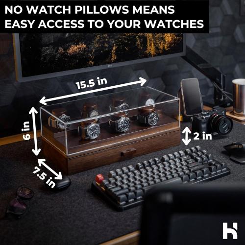 Holme & Hadfield Premium 7-Slot Wooden Watch Display Case with Lifetime Assurance – Large Handcrafted Men’s Watch Box with Accessory Drawer – Father’s Day Gift for Collectors – Luxury Built to Last