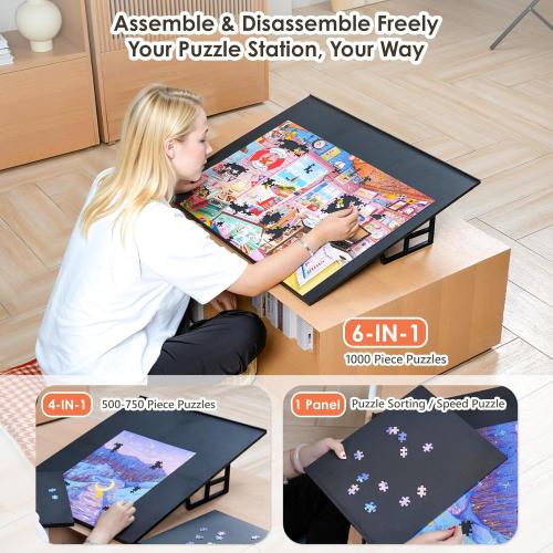 WELGEE  Tilting Puzzle Board with Stand, 31” x 24” Lightweight Portable Puzzle Table for Adults & Seniors, DIY Customizable Puzzle Accessory Only 3.5 lbs (Black)