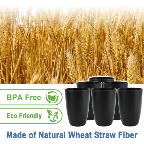 Wheat Straw Cups 20 OZ Set of 6, Unbreakable Drinking Cup Reusable, Alternative to Plastic Cups Reusable, Dishwasher Safe Drinking Glasses for Kitchen Water Tumblers (Black)