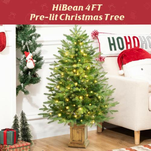 2 pack Size 4FT Christmas Tree with 100 Lights, Potted Artificial Christmas Tree Outdoor Decor 8 Mode Timer Waterproof with Real-Like Tips & Round Branches for Front Door, Porch, 2 Pack (Green) (Green)