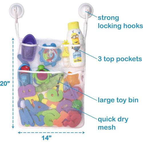 Lilly's Love Bath Toy Storage - Large 14 x 20 inch Bathtub Toy Holder   2 Locking Hooks, Quick Dry & Easy for Kids to Put Bath Toys Away