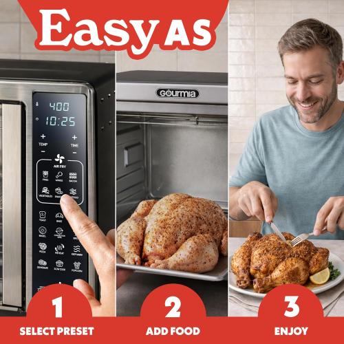 Gourmia Air Fryer French Door Toaster Oven - 6-Slice Capacity, LED Display with 19 Cooking Presets, Stainless Steel‼️needs heavy cleaning‼️