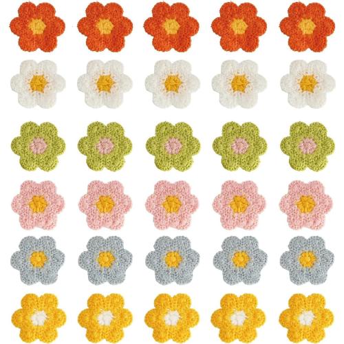 30Pcs Multicolour Flower Patches, Cute Daisy Sew On Embroidered Appliques, Crochet Flowers Daisy Patches for Clothes Backpacks Jeans Hat Hair Clips Decorative Embroidered Appliqué Patches (1.96inch)