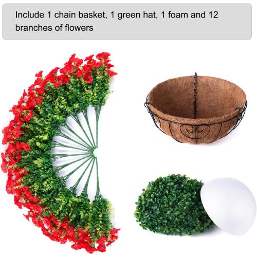 HyeFlora Artificial Fake Hanging Flowers for Outdoors Baskets Spring Decor, Faux Hanging Plants Outside Silk Morning Glory in Planter Look Real UV Resistant for Outdoor Porch Patio Garden Home, Red