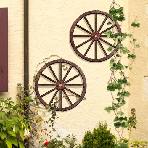 OYEFLY 2 Pcs Vintage Rustic Wagon Wheel Decor - Brown,