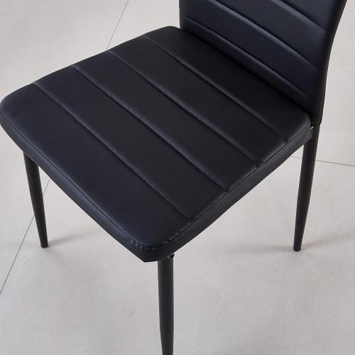 Minimalist Dining Chair Leather Diamond Grid Pattern Restaurant Home Conference Chair  (4, Jet Black)