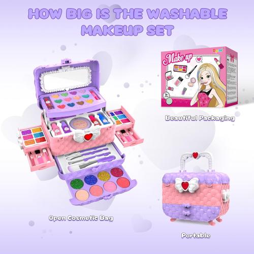 54 Pcs Kids Makeup Kit for Girls, Princess Real Washable Pretend Play Cosmetic Set Toys with Mirror, Birthday Gifts for 3 4 5 6 7 8 9 10 Years Old Girls Kids (Light Purple)