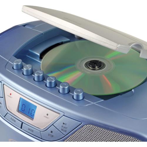 JENSEN CD-590-BL CD-590 1-Watt Portable Stereo CD and Cassette Player/Recorder with AM/FM Radio and Bluetooth (Blue)