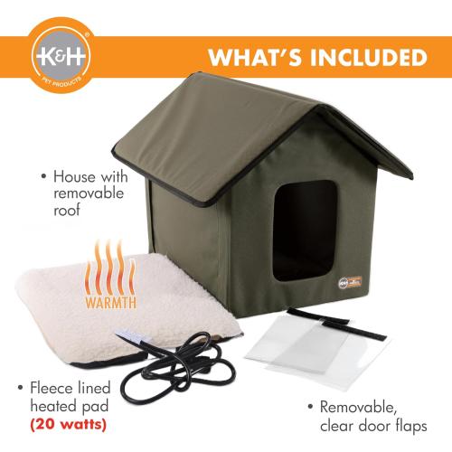 Color Olive Green Furhome collective heated indoor and outdoor cat house