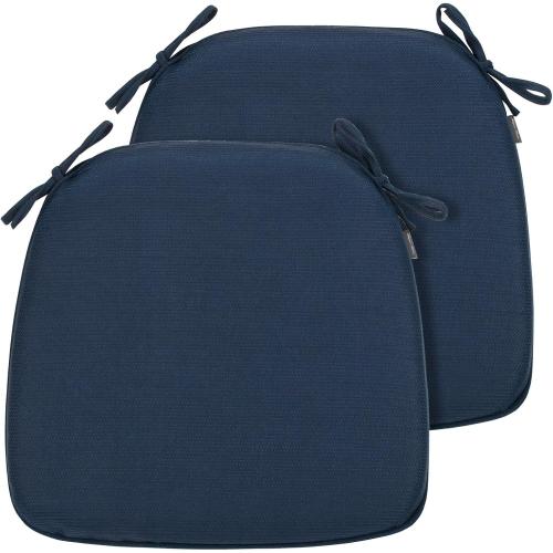 Magpie Fabrics Outdoor/Indoor 17x16x2 Chair Cushions with Ties Set of 2, Waterproof All Weather U-Shape Seat Pads Decoration for Patio Garden Furniture Home Office (Navy)