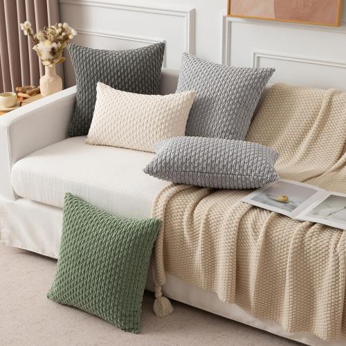 Kevin Textile 14x24 Inch Pillow Cover 1 Pack Boho Decorative Soft Striped Corduroy Lumbar Farmhouse Solid Color Accent Rectangle Cushion Case for Living Room Couch Sofa Bed, Cream White