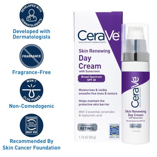1.76oz CeraVe Anti-Aging Face Cream SPF 30, Anti-Wrinkle Retinol Cream with Hyaluronic Acid and Ceramides, 1.76 oz