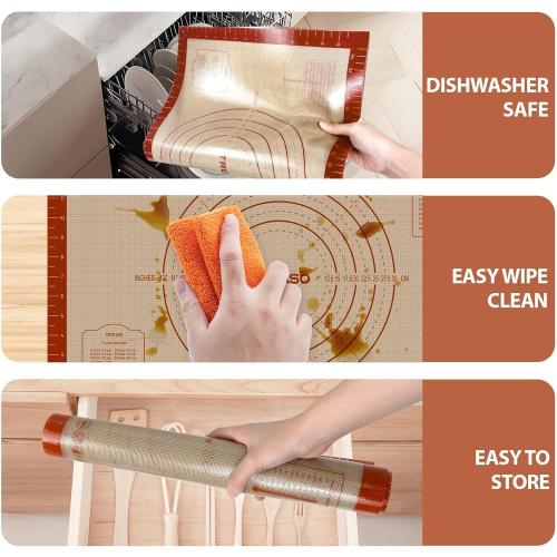Silicone Pastry Mat, 16 x 24 Silicone Baking Mat for Counter Rolling Dough, Reusable Non-Stick Extra Large Dough Mat with Measurement for Pie Crust, Pizza and Cookies