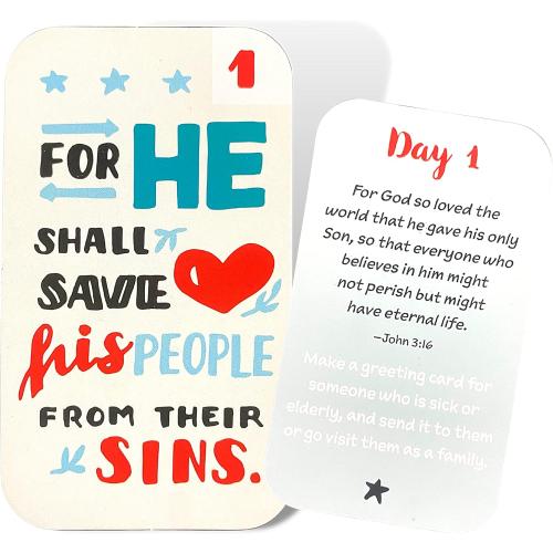 Needzo Religious Advent Calendar 2025 Activity Card Set, 25 Daily Bible Verses and Activities, Countdown to Christmas Sunday School Lessons for Children (Pack of 1)
