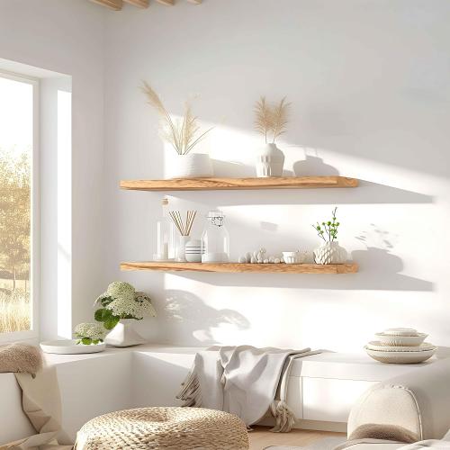 36 Inch Light Wood Floating Shelves for Wall Rustic Wall Shelf for Bedroom Living Room Set of 4