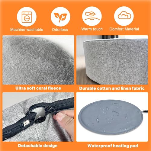 Desk Cat Bed with Soft and Thick Cushions, Four Seasons General Removable Heated Desk Nest Cat Bed, Supports up to 40lbs (Gray)