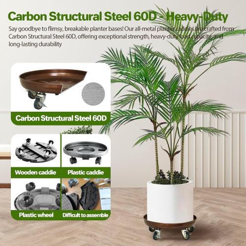 Plant Saucer 14 Rolling Plant Caddy Rolling Plant Stand with Wheels – Heavy Duty Metal, Locking, Sturdy, Rust-Resistant Finish, and Easy to Move, 390 lb Capacity