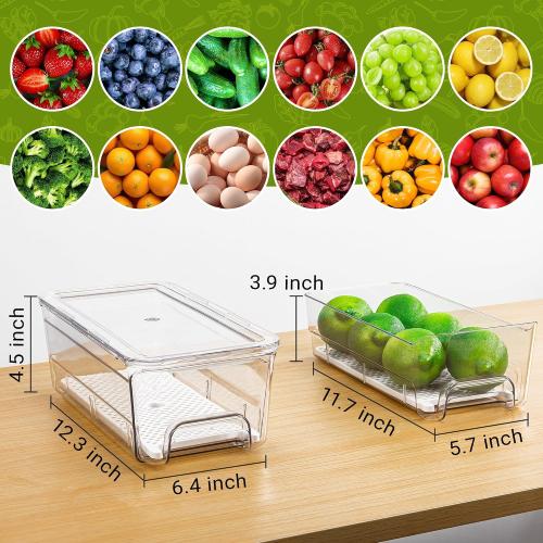 Imncya Pull-Out Fridge Organizer, Stackable Refrigerator Drawer Organizer Bins, Fridge Drawers Food Storage Containers for Fruits, Vegetables, Drinks, Snack (3 Pack Clear)