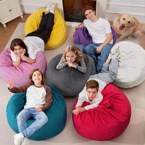 Homguava Bean Bag Chair: Bean Bags with Memory Foam Filled,Comfy Beanbag Chairs Round Bean Bag Sofa with Dutch Velvet Cover-2FT-28 x28 x22,Blue