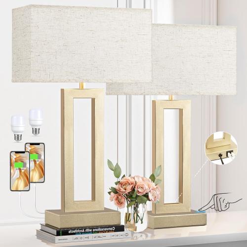 Seealle 22 Tall Bedroom Lamps for Living Room - Touch Gold Bedside Lamps with USB C A, 3 Way Dimmable Lamp for Nightstand, Modern Night Stands Lamps for End Tables(Beige&Gold)