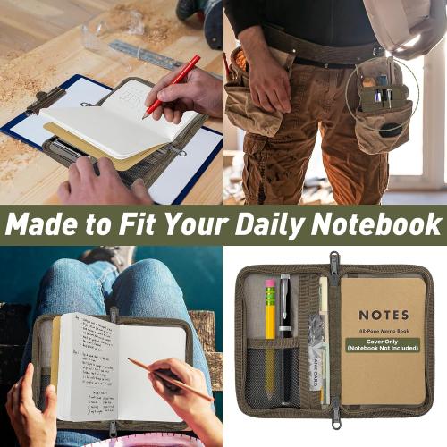Journal Cover for Field Notes & Moleskine Cahier with YKK Zipper, 3.5x5.5 Waxed Canvas Notebook Cover with Pen Holder, Water Resistant Travel Planner Cover for Daily Use