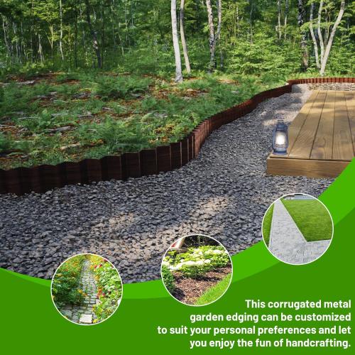 SnugNiture Corrugated Metal Garden Edging 4 x 60', Sturdy Lawn Landscape Edging Border, Fence for Garden, Flower Bed and Yard (Brown)