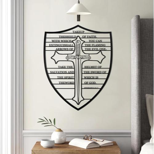 Cpcdaosk Armour of God Metal Wall Art, Bible Verse Large Wall Decor, Christian Cross Religious Hanging Sign for Living Room Bedroom Bathroom Study Room Decoration