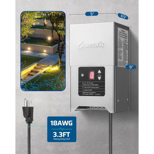 DEWENWILS 300W Low Voltage Landscape Transformer with Photocell, Low Voltage Transformer 120V AC to 12V/15V AC, Landscape Lighting Transformer for LED Outdoor Lights, Weatherproof, ETL Listed