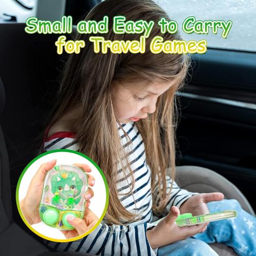 SevenQ Dinosaur Water Ring Toss Games - 4 Pack Handheld Toys for Kids and Family Stress Relief - Retro Mini Car Game for Party Favors, Gifts, and Travel