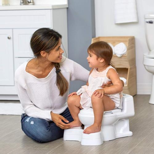 The First Years Super Pooper Potty Training Toilet Plus Potty Seat with Foot Rest — White — 2-in-1 Toddler Toilet Seat and Potty Chair