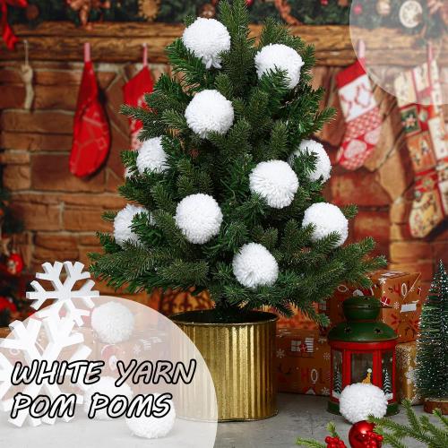Syhood 20 Pcs Christmas Yarn Pom Poms Balls for DIY Handmade Crafts Fuzzy Pompoms for Christmas DIY Hats Thanksgiving Party Holiday Hanging Home Decorations (White, 2.5 Inch)