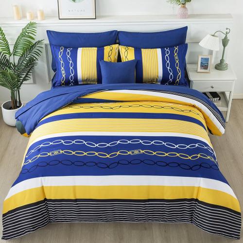 8 Pieces Bed in a Bag Stripe Comforter Set Queen Size,Patchwork Striped Comforter with Sheets Set Soft Microfiber Boho Bedding Sets (Blue Yellow)