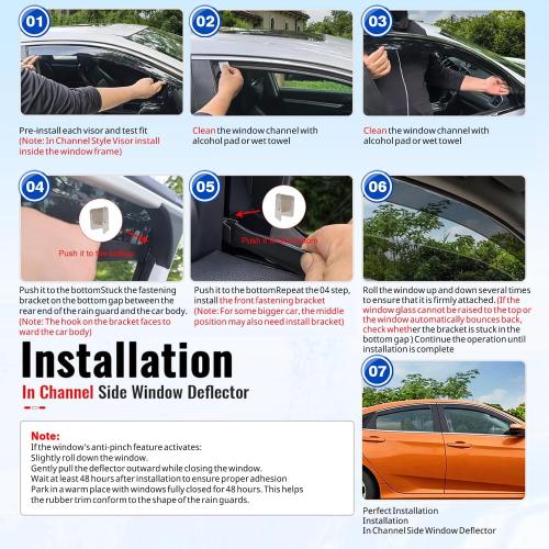 4Pcs in-Channel Window Visors Rain Guards Double Cab Window Vent Wind Deflectors Visors Shades Compatible with Toyota 4Runner 2010-2024