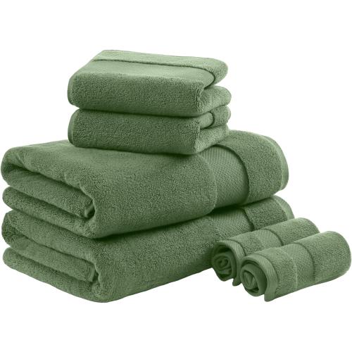 Madison Park Turkish Bath Towels 6pc, 2 Hand Towel for Bathroom, 2 Wash Towel, 2 Turkish Bath Towel Set, Luxury, 100% Cotton, Highly Absorbent & Quick Dry, Green