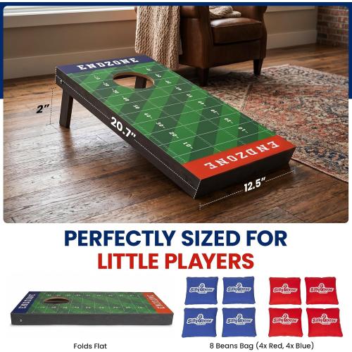 Kids Cornhole Board Set - 20.7”x12.5” Football Edition 2 Foldable MDF Boards   8 All-Weather Bean Bags - Portable Bean Bag Toss for Indoor & Outdoor Games - Family Yard Game for Tailgate & Lawn Games