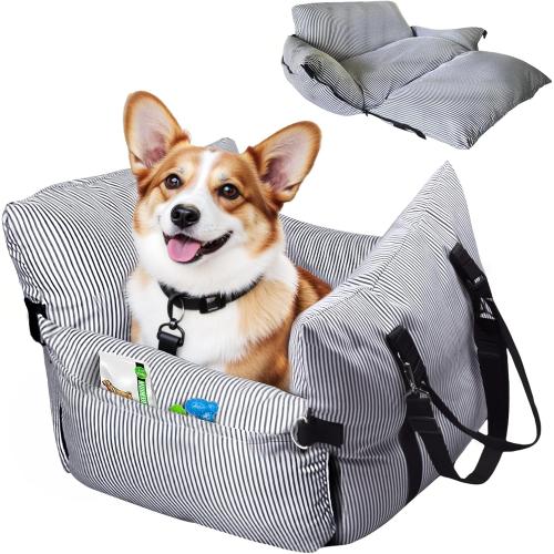 Size Medium/small Dog Car Seat for Medium/Small Dogs,Pet Car Seat Travel Bed Detachable Washable Dog Booster Seats Under 30 lbs,Portable Cars Travel Carrier Bed with Storage Pockets and Dogs Safety Belt