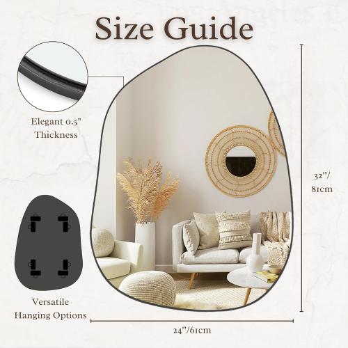 Irregular Asymmetrical Wall Mirror, 32x24 Black Bathroom Mirror | Decorative modern unique mirror. HD glass mirror for bedroom, living room, entryway, mantel and vanity decor