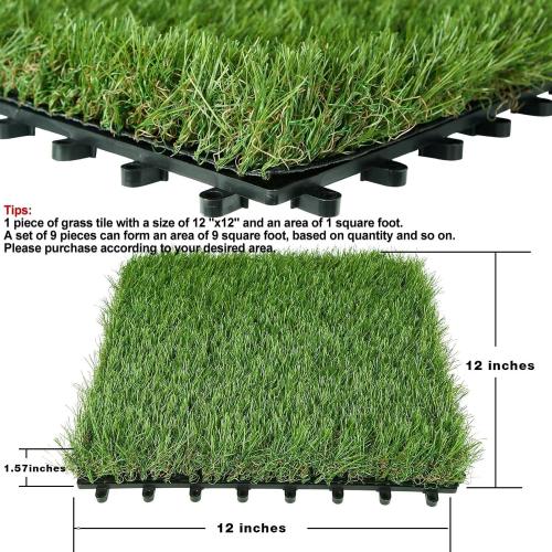 XLX TURF Artificial Grass Turf Tiles Interlocking Set 36 Pieces, Square Fake Grass Tiles Self-draining for Pet Indoor/Outdoor Flooring Decor, 12x12, 8 Buckle Systerm