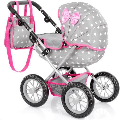 Adjustable Baby Doll Stroller Toy with Foldable Hood | Lightweight Design for Dolls Up to 18 inches | Quiet Foam Wheels, Machine-Washable Bassinet Pram, Indoor and Outdoor Play, Model KP0262S